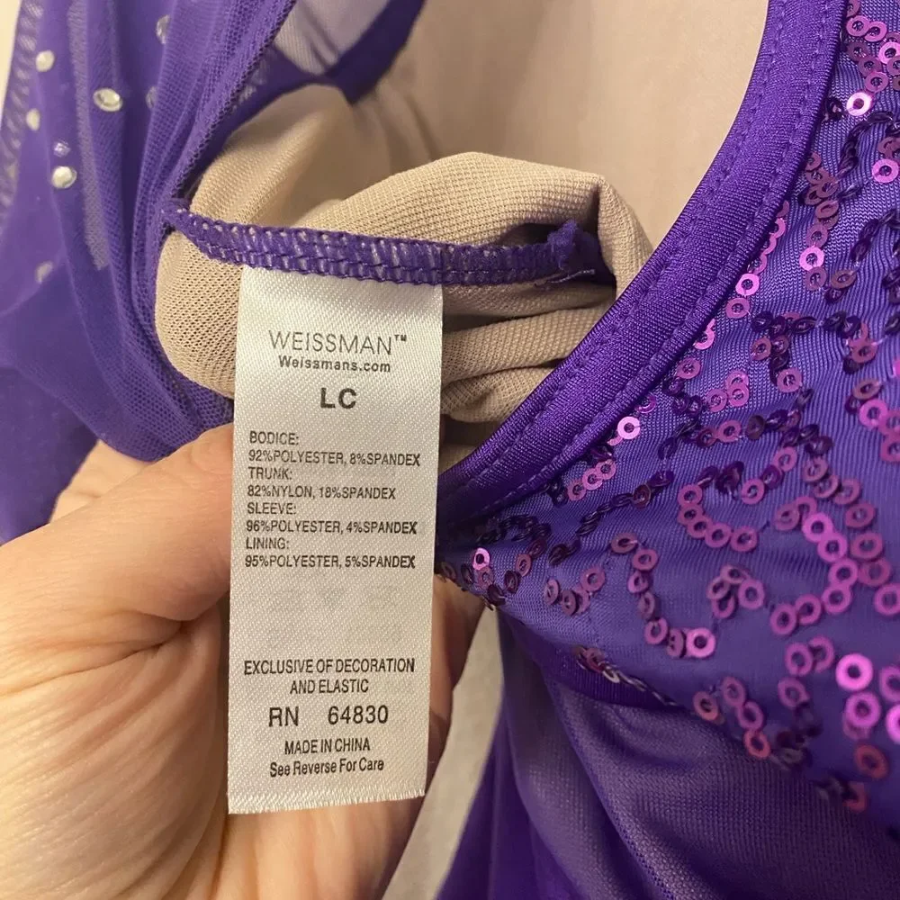 Weissman dance purple rhinestone leotard biketard mesh So Close 12209 LC child